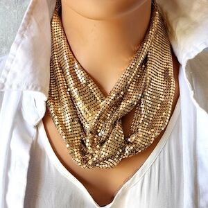 Gold Mesh Necklace Sparkling Necklace Choker Rare Vintage Jewelry